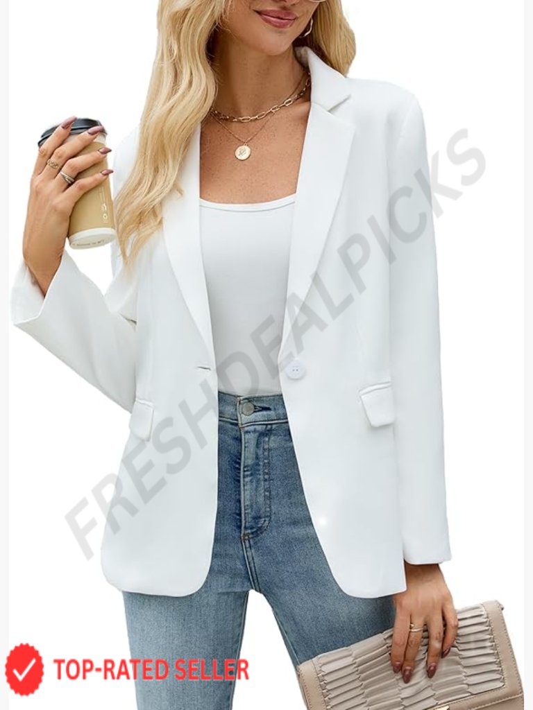 Classic Notch Lapel Blazer Regular Fit Polyester Work Office Casual Chic